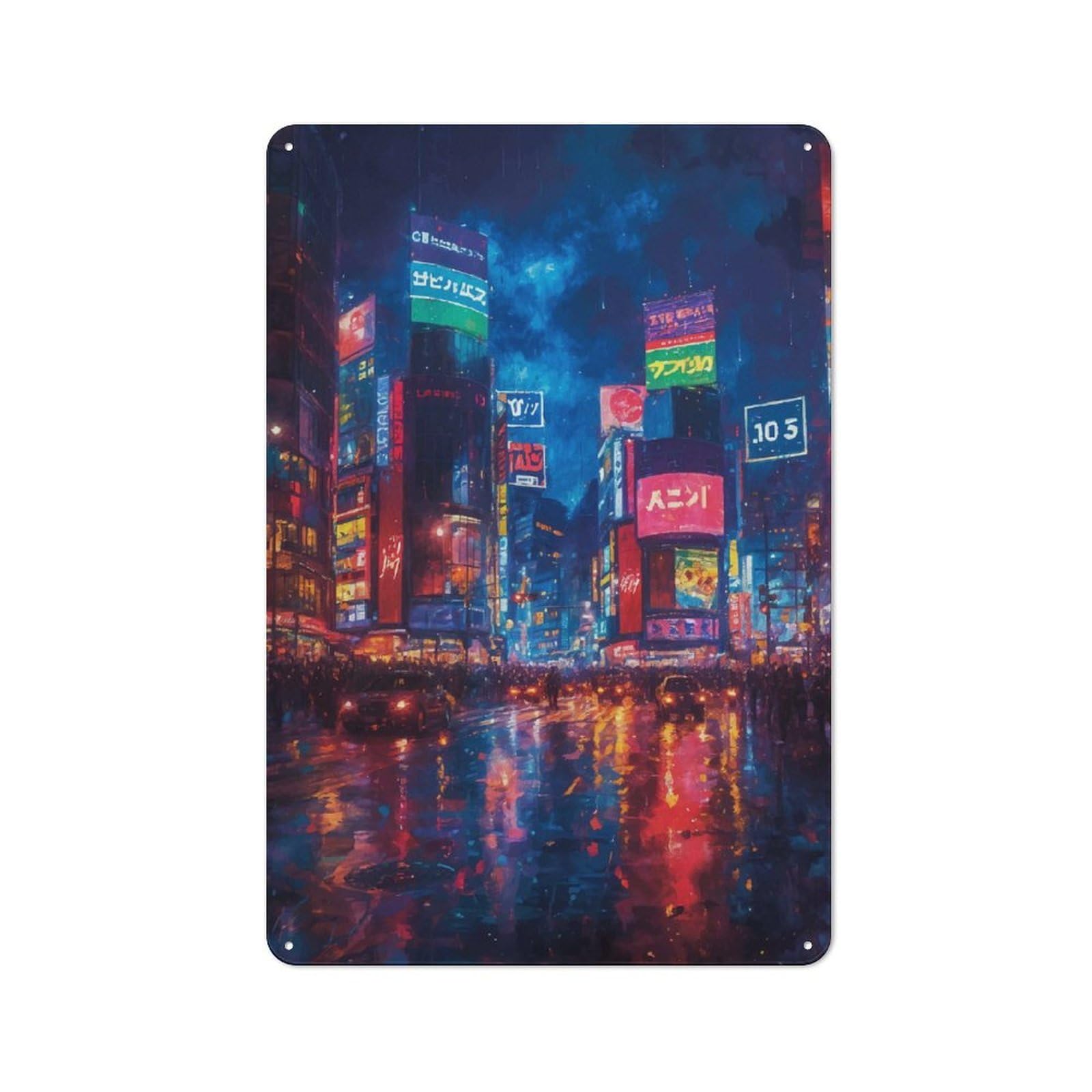 Junmoney Tokyo City Japan Landscape Tin Wall Plaque 30X20cm With For Café Or Restaurant, Suited To Restaurant Decor Fans