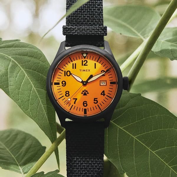 Timex Men's Analogue Quartz Watch with a Fabric Strap Traprock, Orange, strap - 5