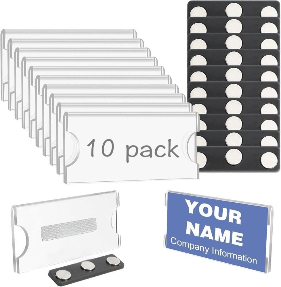 40 Pack Magnetic Name Badges Holder, Acrylic Name Tags with 3 Point Magnets for Work Clothes Shirt, Printable Name Label for Business Events School Office, Reusable Name Tags 1.2"*3"