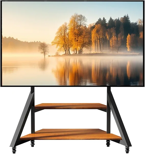 Vanconwey Floor TV Stand for 65-100 Inch TVs,Adjustable Heights TV Mount Stands with Large Wood Shelf and Wheels,Modern Living Room Rolling TV Stand, Up to 220 lbs,VESA 800x600mm,Walnut(VC-Z1188)