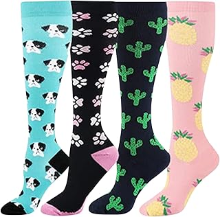 BIBILILI 4 Pairs Compression Socks For Women& Men Circulation,Socks-Best For Running,Sports,Hiking,Flight Travel,Pregnancy Compression Socks For Women 15-20 Mmhg Knee High Women Compression Socks