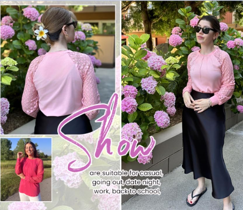 Image of HOTOUCH Women's Lace Long Sleeve Spring Dressy Casual Business Work Trendy Shirts