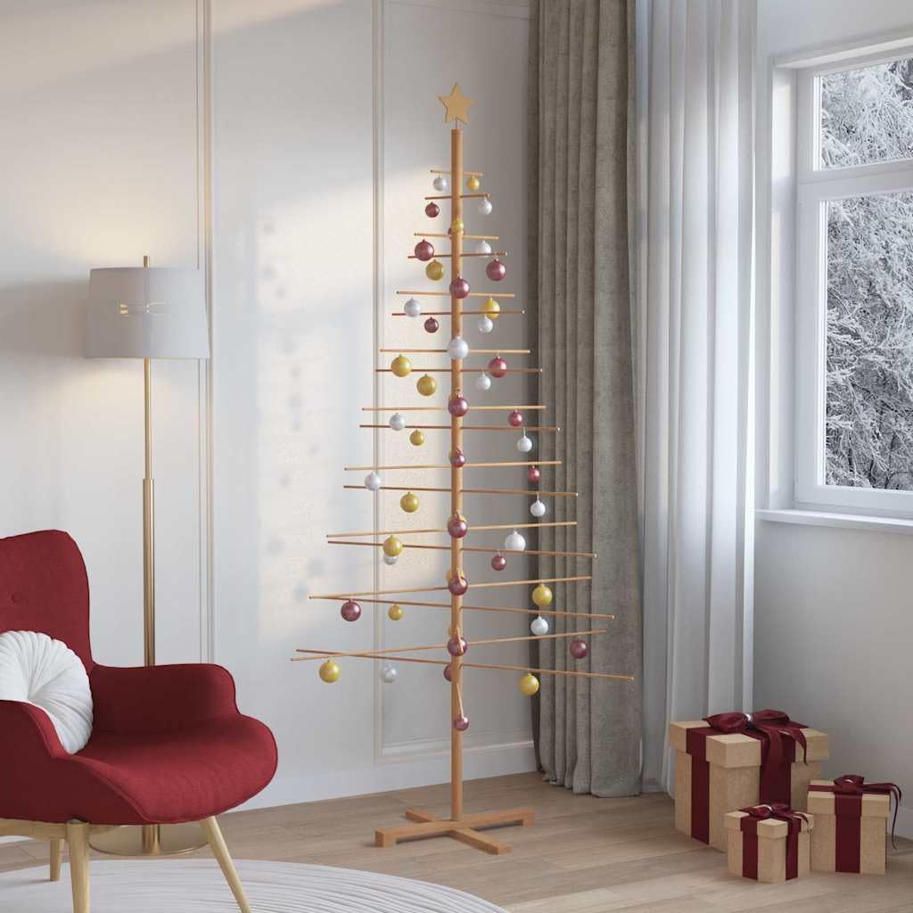 Árbol de Navidad rústico de bambú macizo con soporte de pino de 210 cm, color marrón, diseño natural para interiores y exteriores protegidos, fácil de montar
