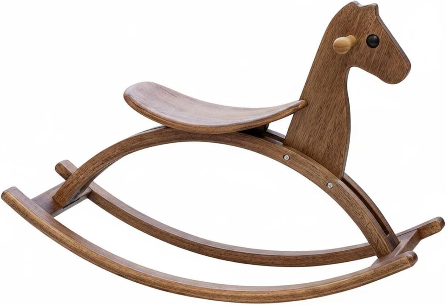 predolo Wooden Rocking Horse Anti-Tip Design Solid Wood Rocking Animal Odorless Paint Young Child Wooden for Playroom, Curved Walnut