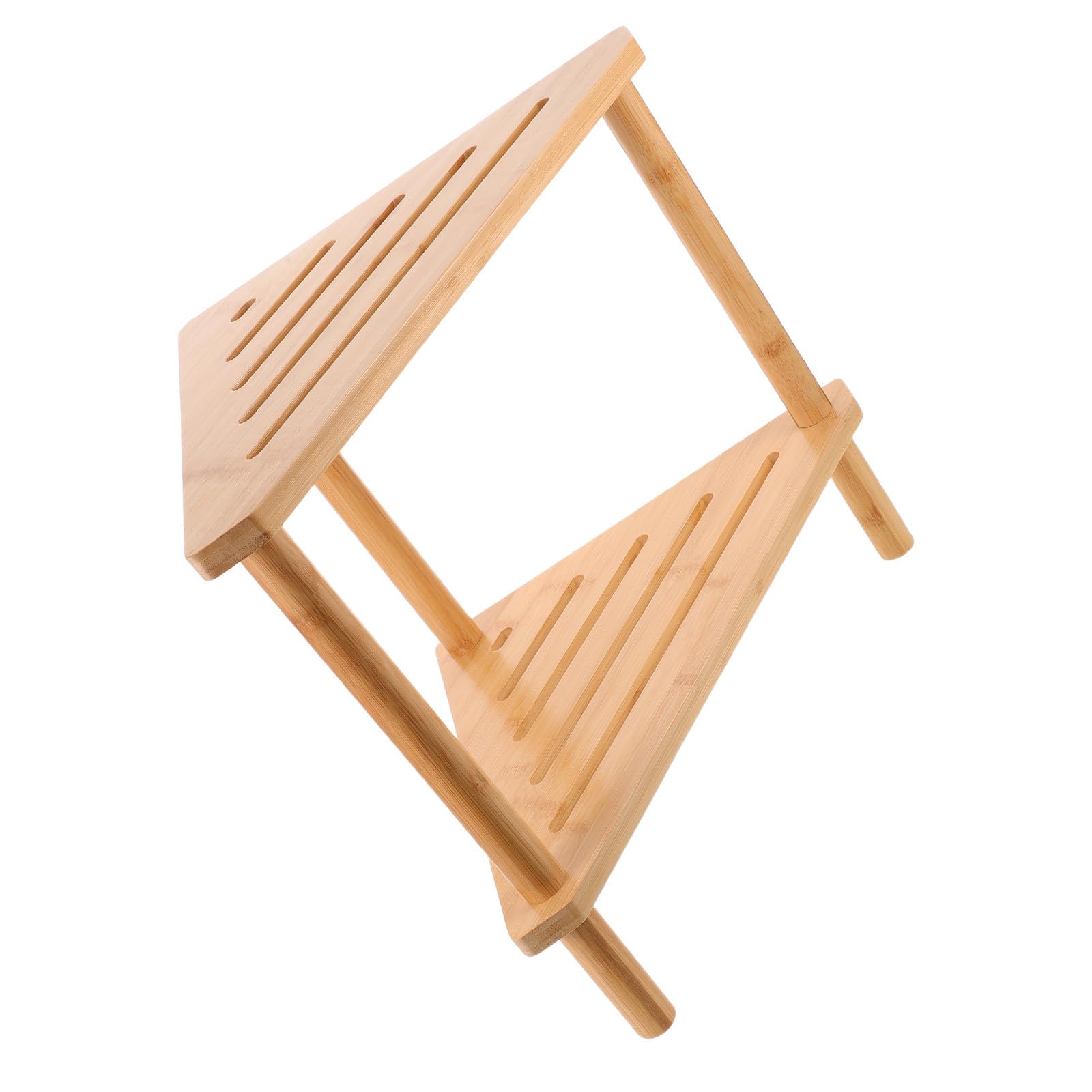 Tabouret de salle de bain bambou meuble triangulaire compact étagère double rangement chaussures