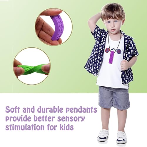 Miniatura 7 de Collares masticables para niños sensoriales, 5 piezas de bloques de construcción de silicona masticable collar para niños y niñas con autismo