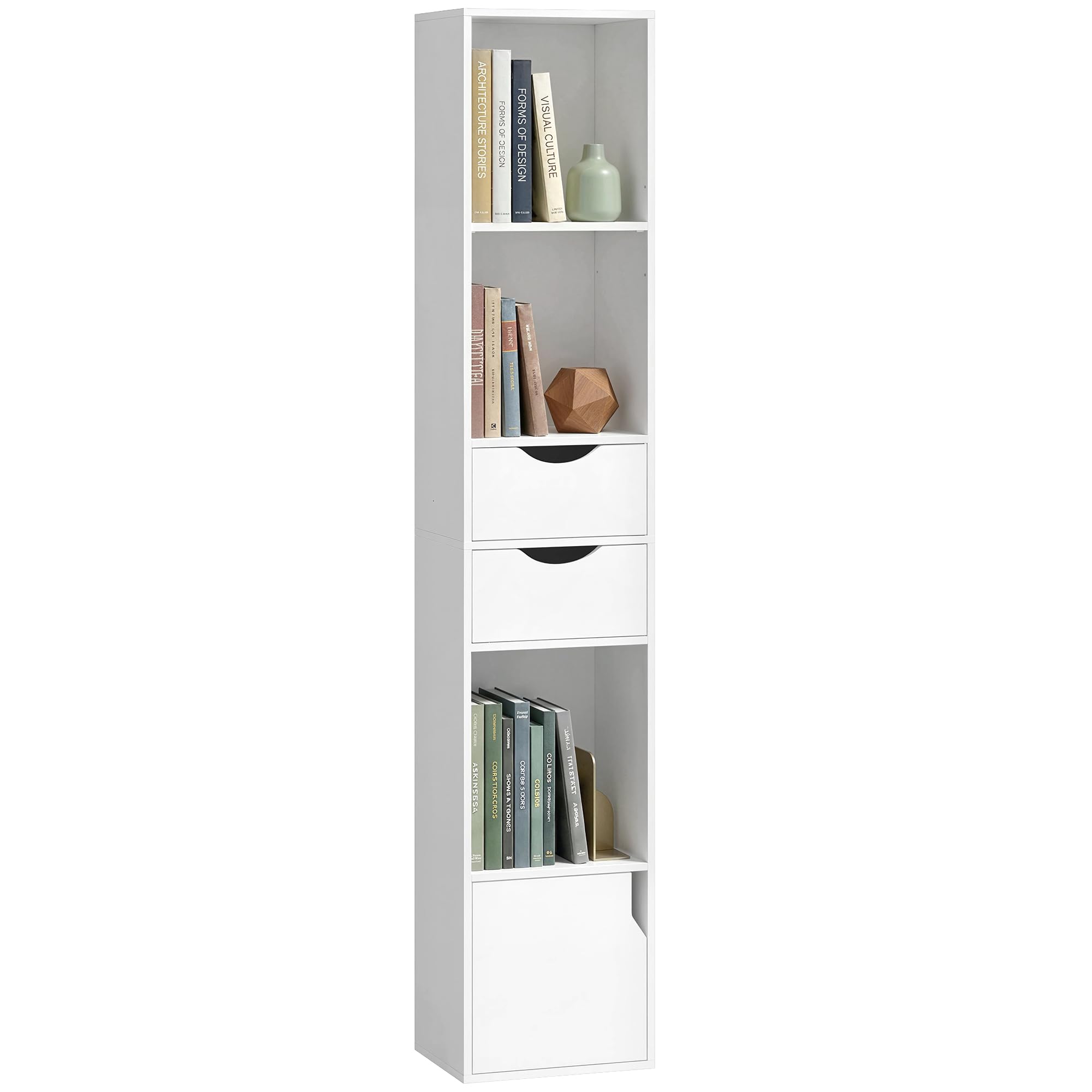 HOMCOM 158 cm Bookcase with Drawers, 3-Tier Bookshelf, White