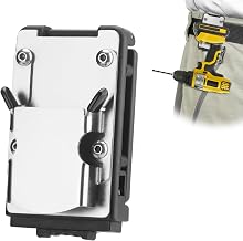 JIZZU Drill Holder for Belt, Stainless Steel Clip-On Tool Belt Holder, Heavy-Duty Drill Belt Holder for Hooks Clips Tools, Hook Holster for Impact Driver, Cordless Drills, Nail Drills