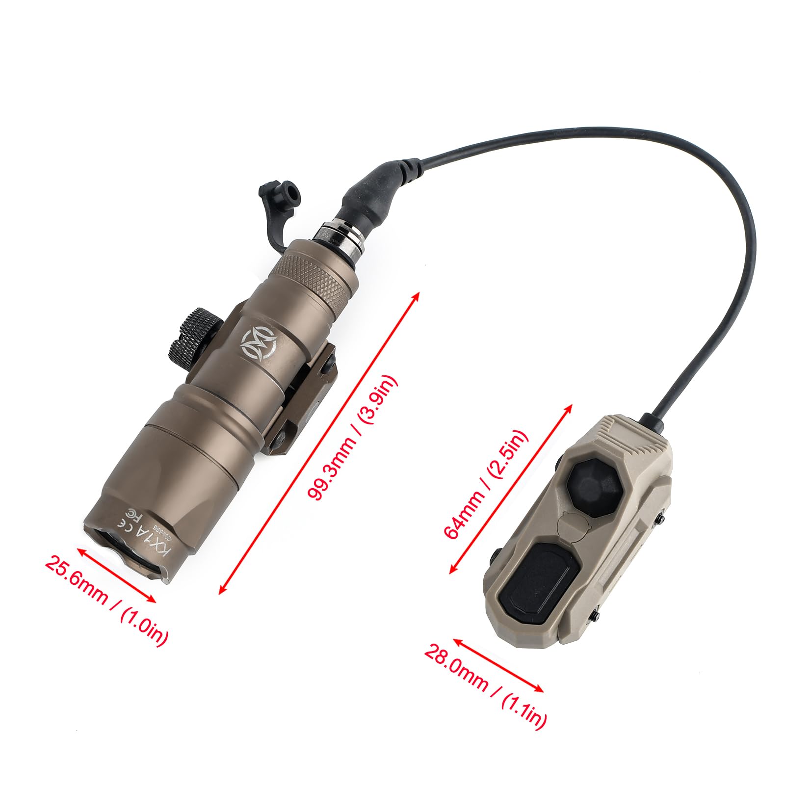 M300A Lampe de poche LED Torche tactique 600 Lumens,Lumière Scout légère pour mlok Keymod 20mm Picatinny Rail System (Marron)