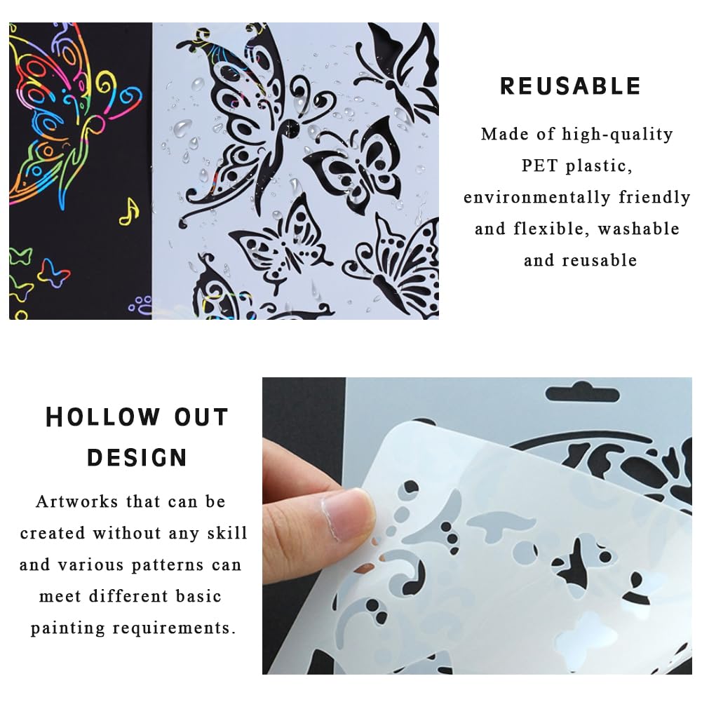 Kit De 64 Plantillas Reutilizables Para Pintar - 7.6x7.6 Cm, Motivos Flores Y Animales, PET Transparente