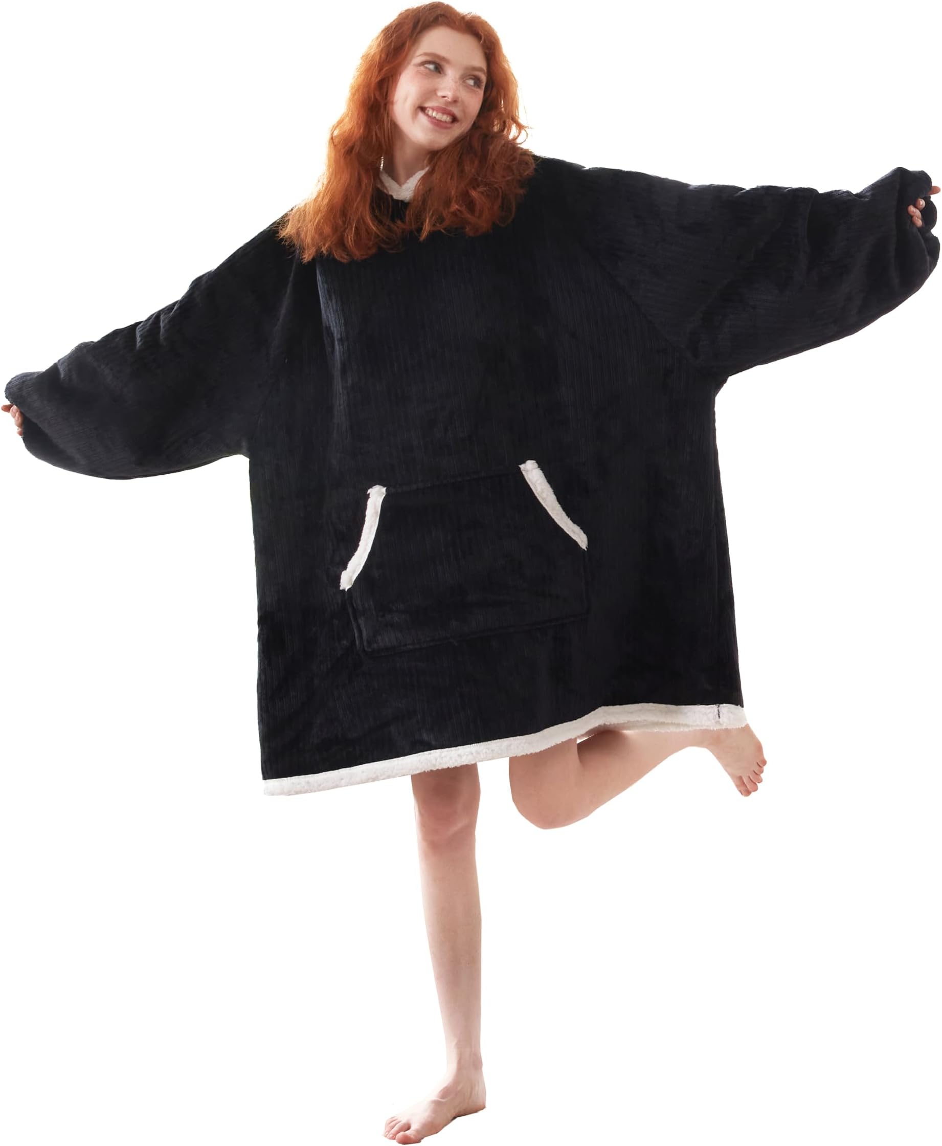 COOVA Wearable Blanket Hoodie, Oversized Flannel&Sherpa Hooded for Women and Men, Cozy Sweatshirt with Giant Pocket