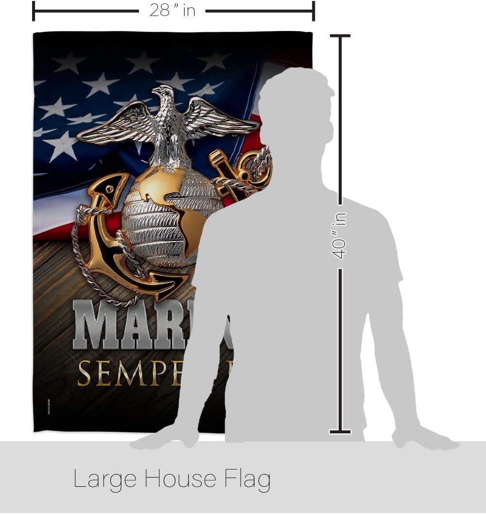 Marine Semper Fi House Flag - Armed Forces Corps USMC United State American Military Veteran Retire Official - Decoration Banner Small Garden Yard Gift Double-Sided Made in USA 28 X 40