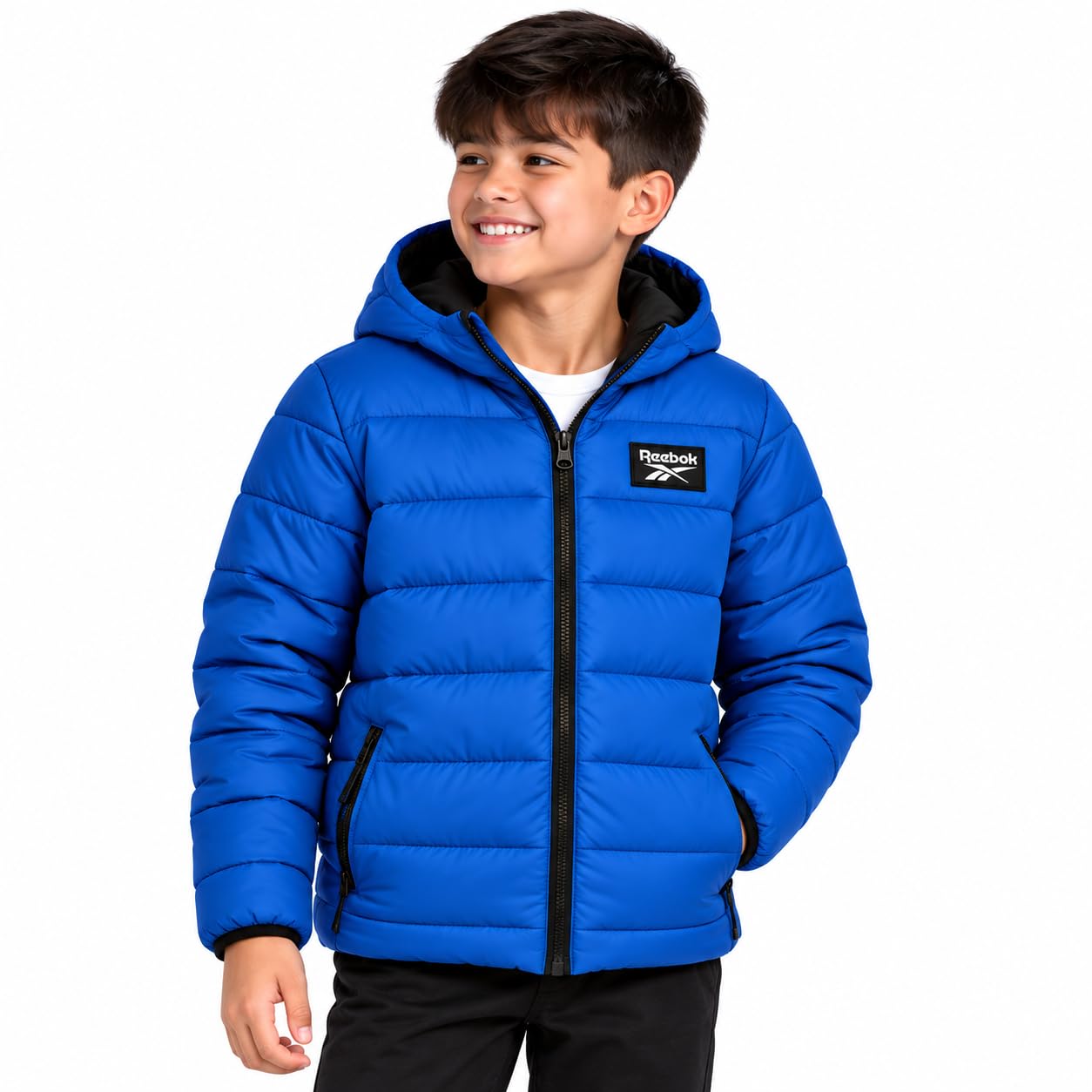 Reebok Boys Winter Coat, Kids Lightweight Packable Puffer Jacket with Hood