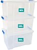 Klass Home Collection 3 x 50 Litre Storage Boxes with Lids Set of 3, Clip-Lock Lid, Sturdy 50L Clear Stackable Plastic Storage Box With Lid Containers For Home, Kitchen, Moving, Garage & Office