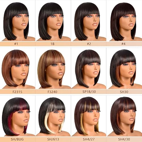 Toyotress Short Bob Wigs With Bangs - 12 Inch Black Mix Brown Yaki Straight Hair Daily Costume Wig For Black Women, Soft Light Synthetic Hair Replacement Wigs Heat Resistant (12 Inch, Sh30-612H) #TOP5