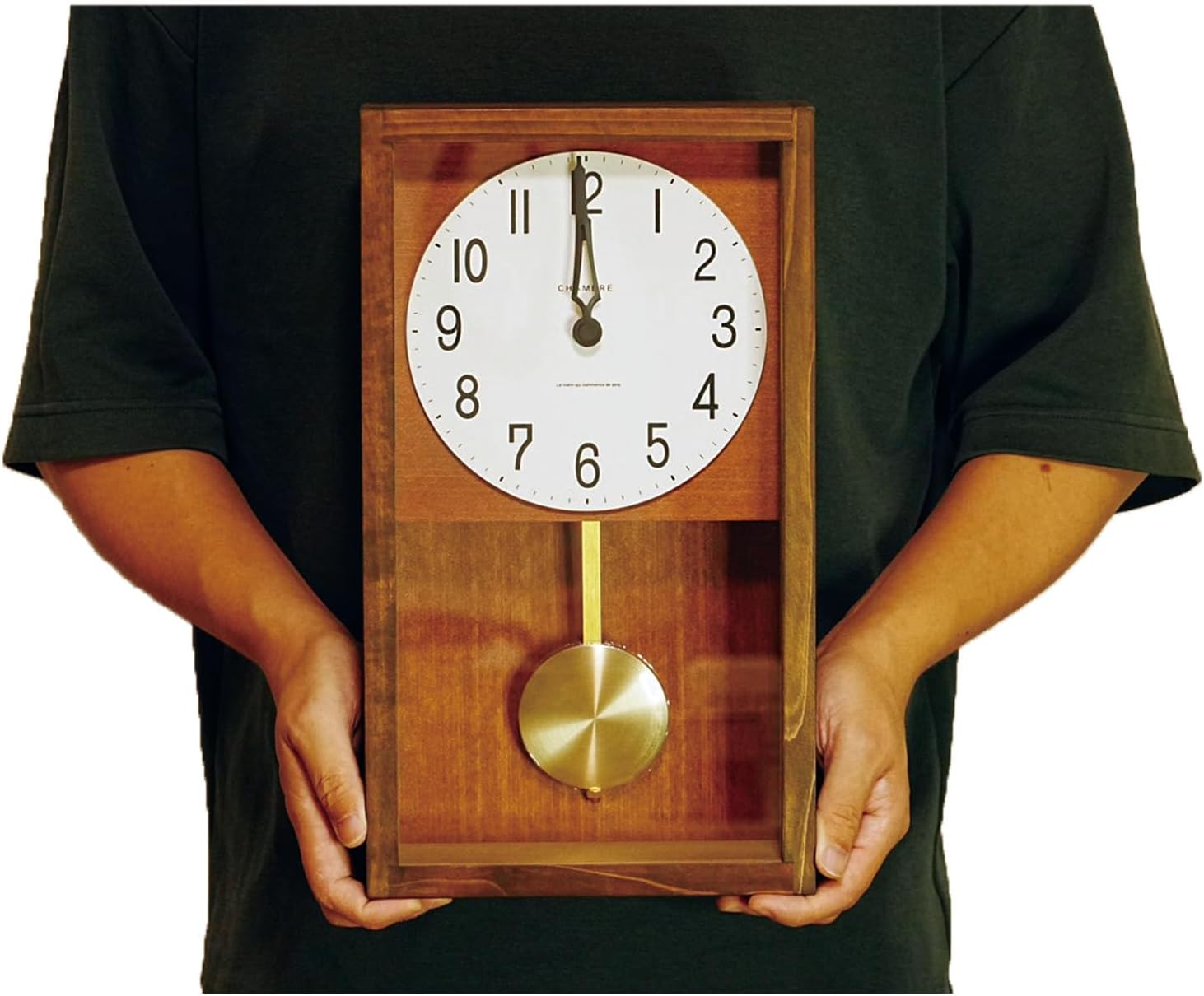 Wall Clock Japanese Handcrafted Solid Wood Clock Rectangular Pendulum Clock Silent Non-Ticking Battery Operated Modern Decor for Living Room Bedroom Office HINOKI PENDULUM CLOCK CH-033 (BROWN)