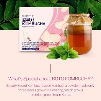 BOTO Kombucha Tea Organic Drink Sugar Free, Keto, Vegan, Low Calorie, Detoxifying Acids, Supports Gut Health, Non-GMO, Vegan, Gluten Free, Sparkling - Peach Iced Tea - 30 of Pack