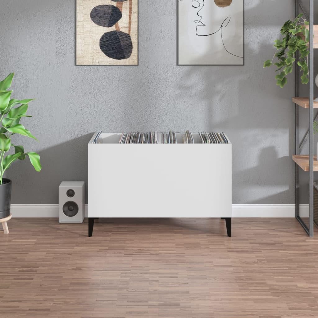 Armadio per dischi bianco, 74,5 x 38 x 48 cm, in legno – Classica scaffale in vinile con piedini in metallo, scaffale per dischi in vinile, stile retrò, per soggiorno, ufficio e studio