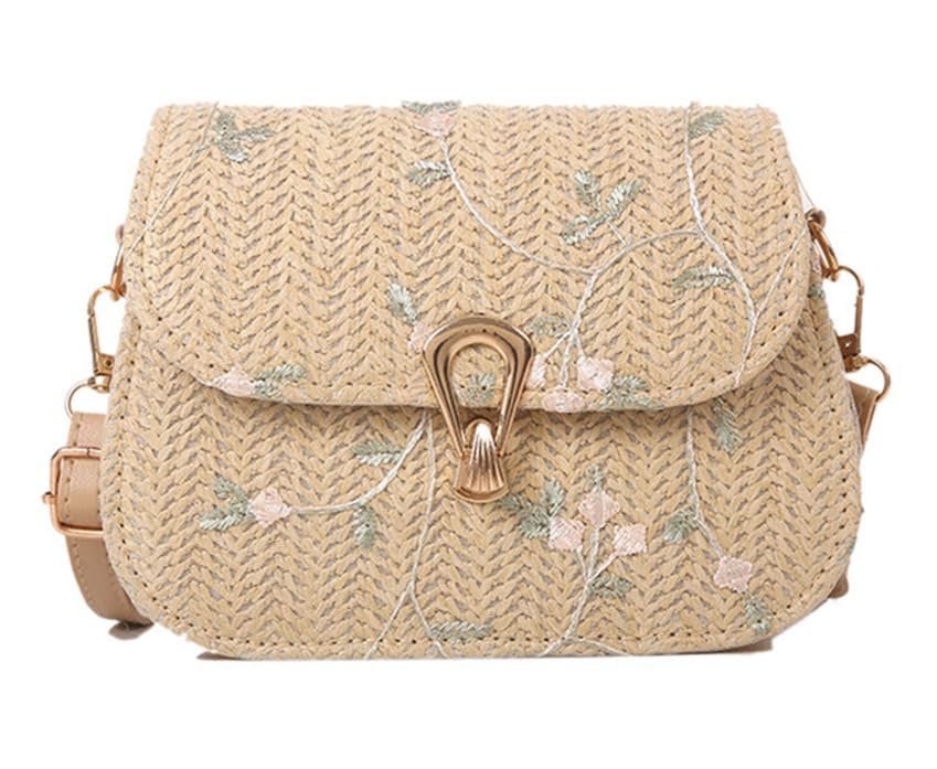 Bolsa transversal de palha, bolsa de ombro tecida, bolsa de praia, cruise, essenciais, bolsa de praia feminina pequena, Caqui, 7.67*5.5*2.9 inches, Casual