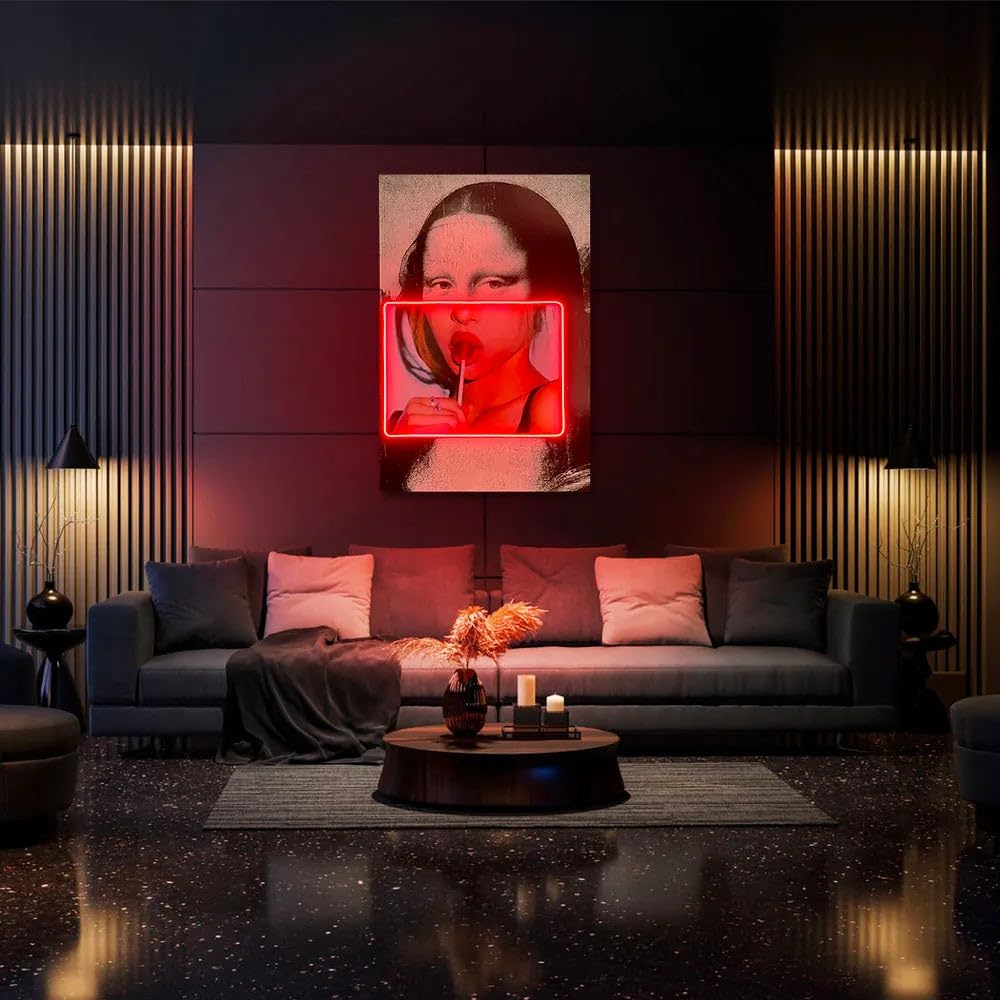 Pop Art Led Wall Art | Gioconda Mona Lisa Lollipop | LED Mansion - 40cm x 60cm - Rosso