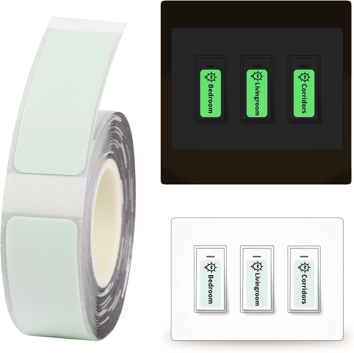 D110/D11/D101 Glow in The Dark Label Maker Tape, Luminous Sticker,High Luminance Glow Waterproof Photoluminescent Tape for handrails, Stairs, Doors, exits, Emergency corridors, switches