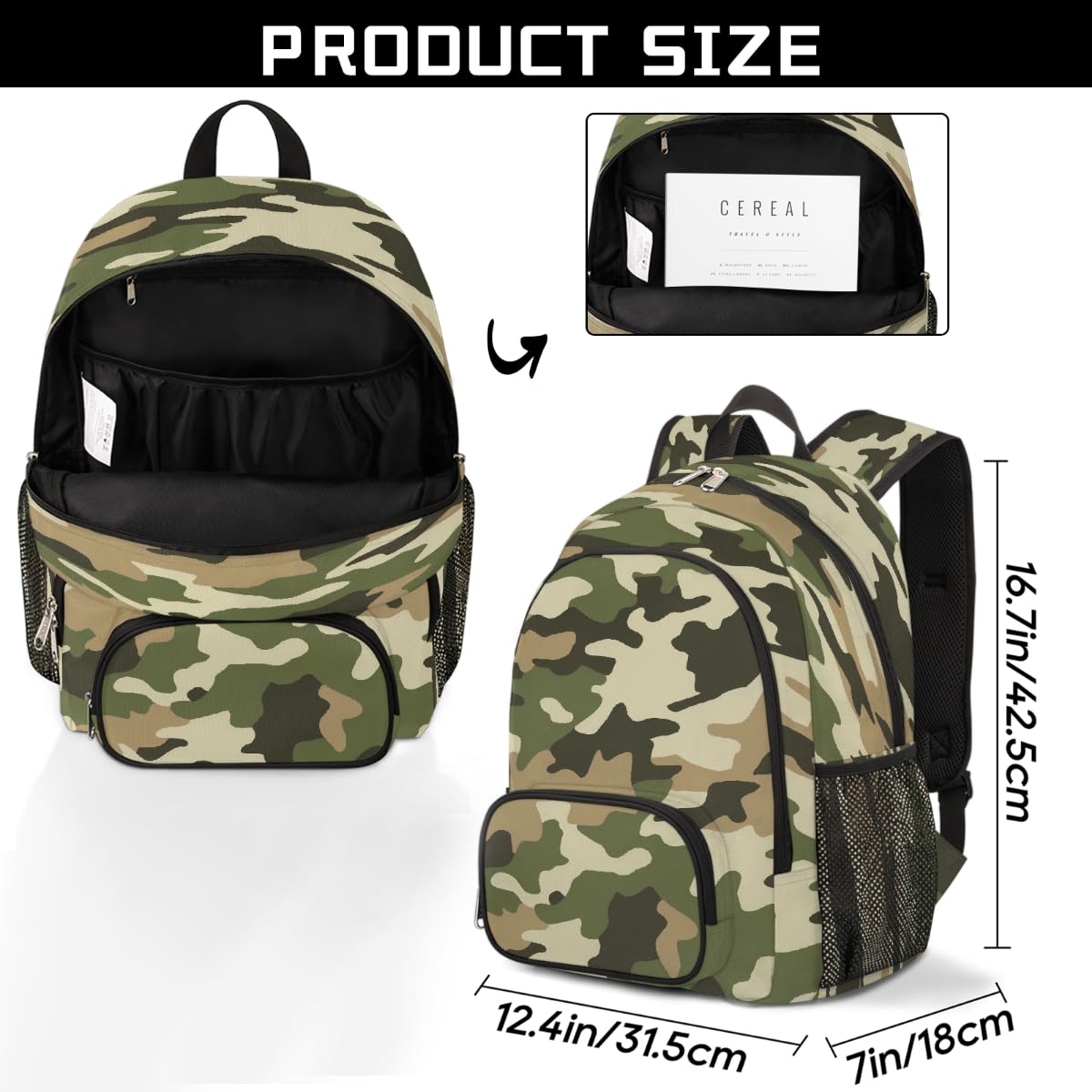 Mexpekil Zaino scolastico per ragazzi e ragazze, motivo mimetico mimetico, zaino per la scuola elementare, leggero, zaino per computer portatile, zaino casual per bambini e ragazzi
