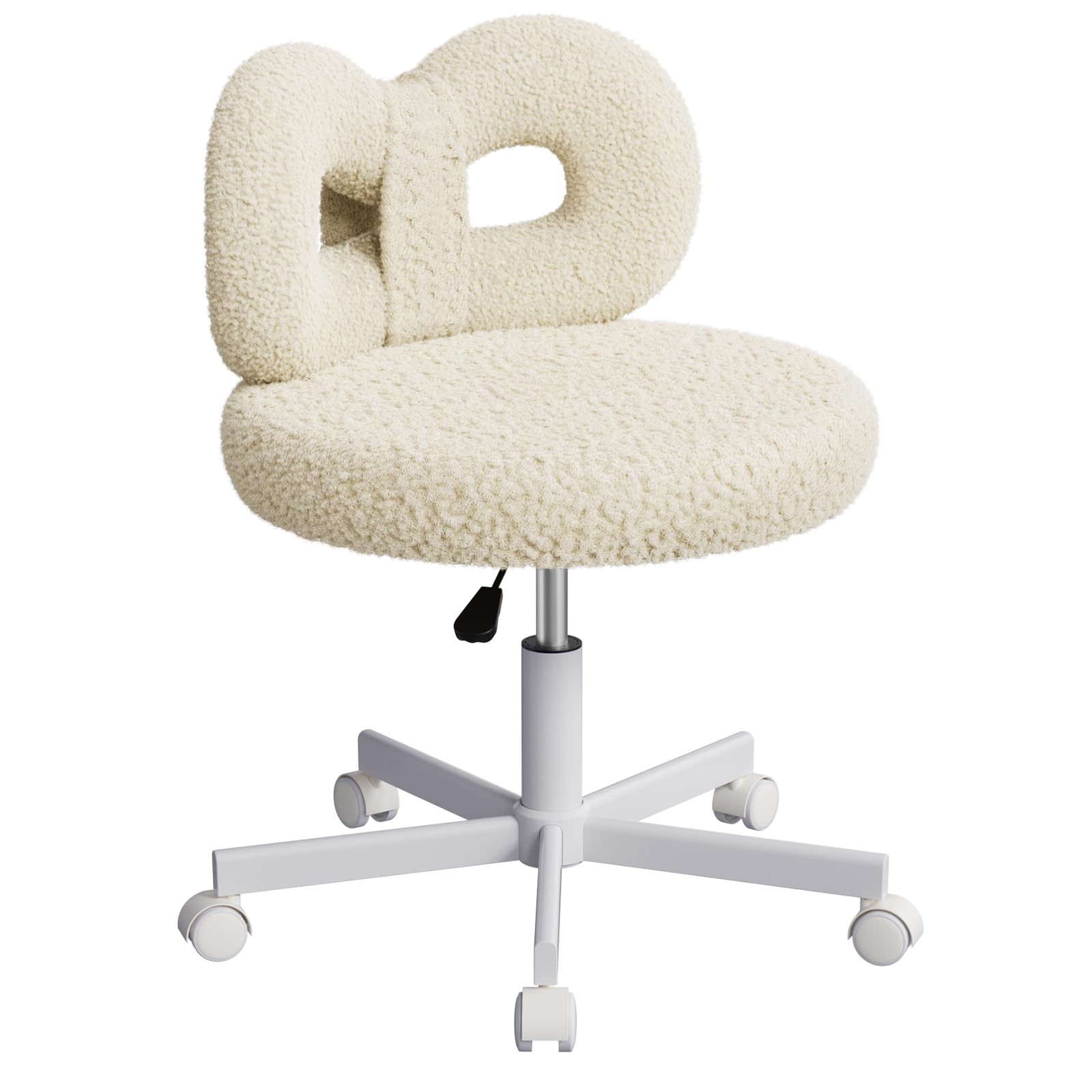 ROOMTEC Vanity Chair with Wheels, Height Adjustable Swivel Makeup Chair for with Upholstered and Cute Bow Backrestst (White Leg, White)