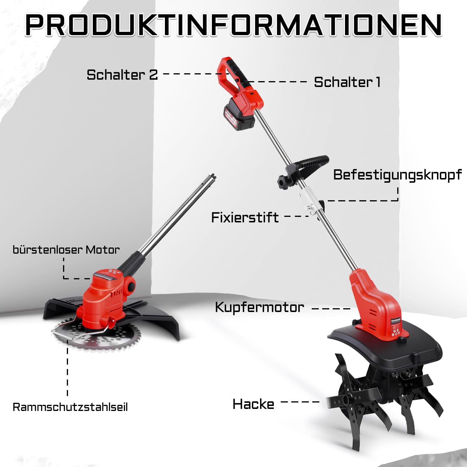 2-IN-1 Gartenfräse Kompatibel Mit Makita Akku 18V, Wohnmobil Elektisch, Bodenhacke & Rasentrimmer Set, Gartenfräse 980W, Bodenhacke Ackerfräse Kultivator, Elektro Hack, Motorhacken (ohne Akku)
