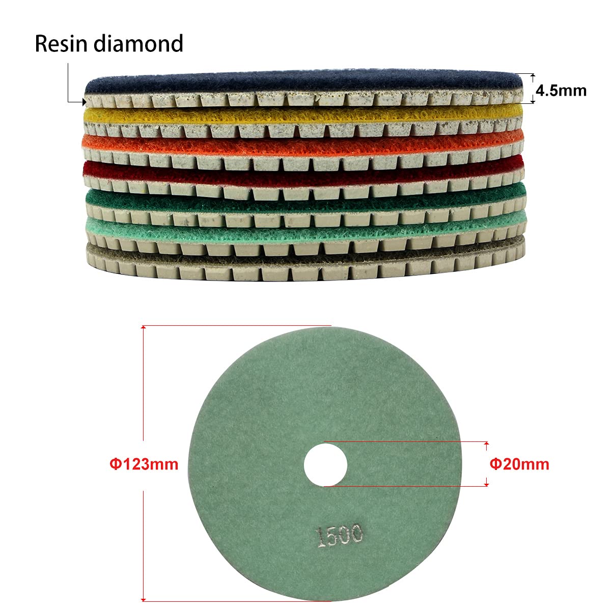 Discos de Pulir, Almohadillas de Pulido de Diamante de 5 Pulgadas, Grano 1500 Húmedo, Piedra, Mármol, Granito, Hormigón, Cerámica, Vidrio, 10 Unidades