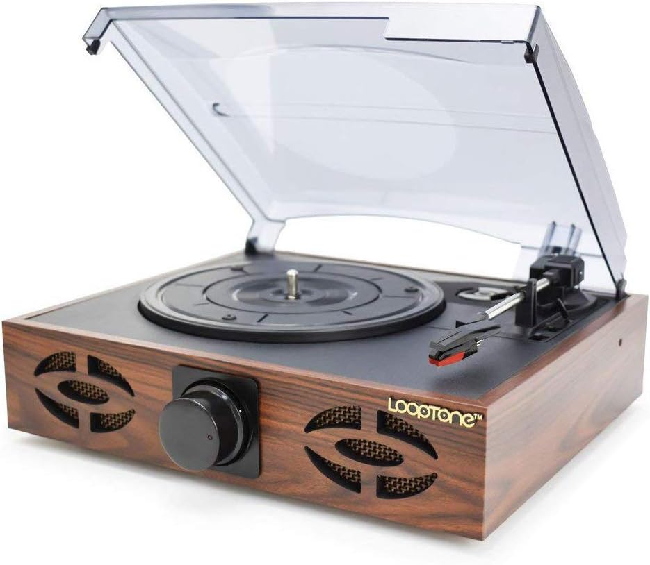 Looptone 3 Speed Turntable Wooden Record Player with Stereo Speakers,Supports Vinyl To Mp3 Recording,Rca Audio line out,Oak