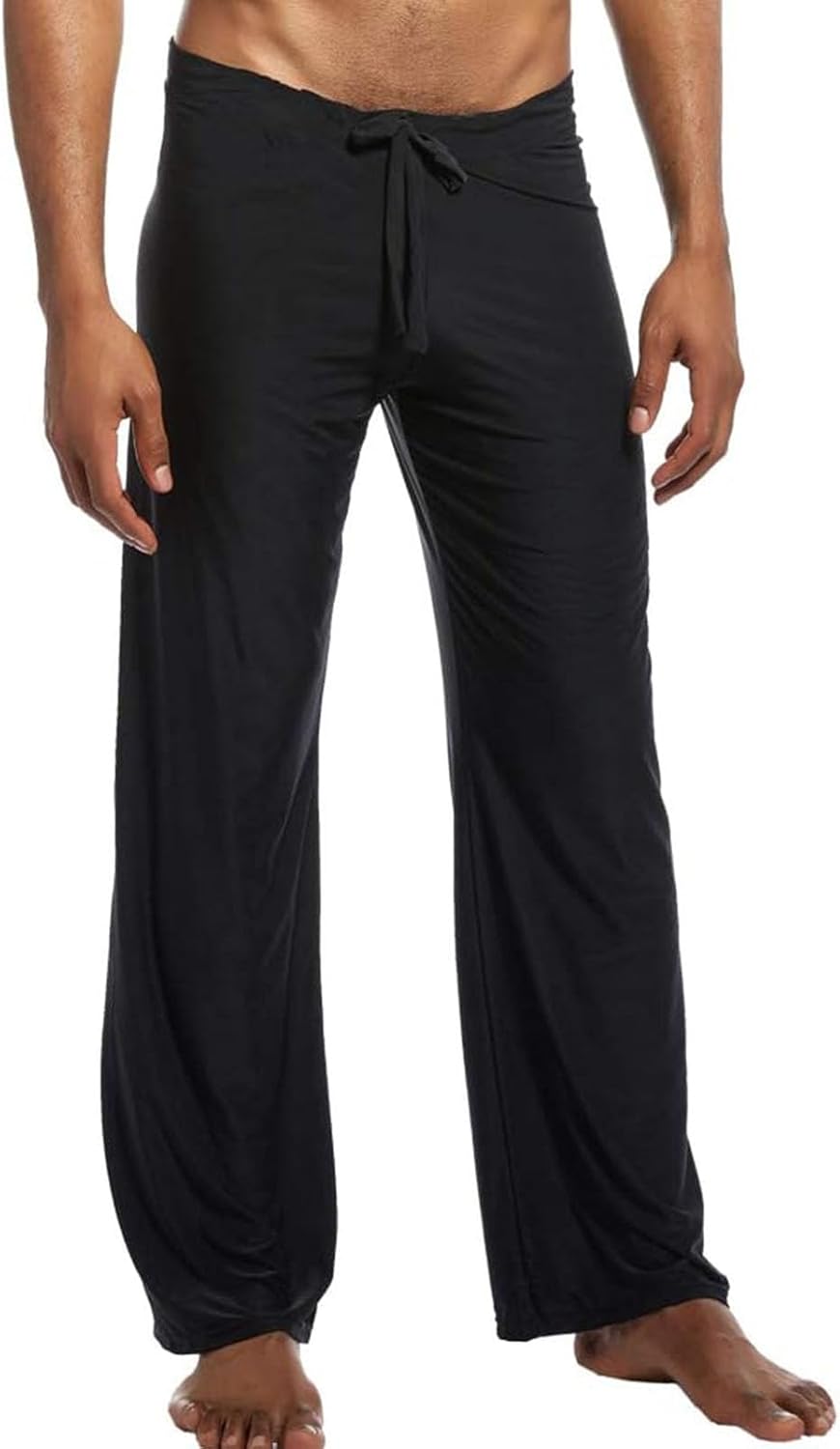 Men's Cool Ice Silk Yoga Pants Lounge Sleepwear Elastic Drawstring Sleep Bottom - Image 3
