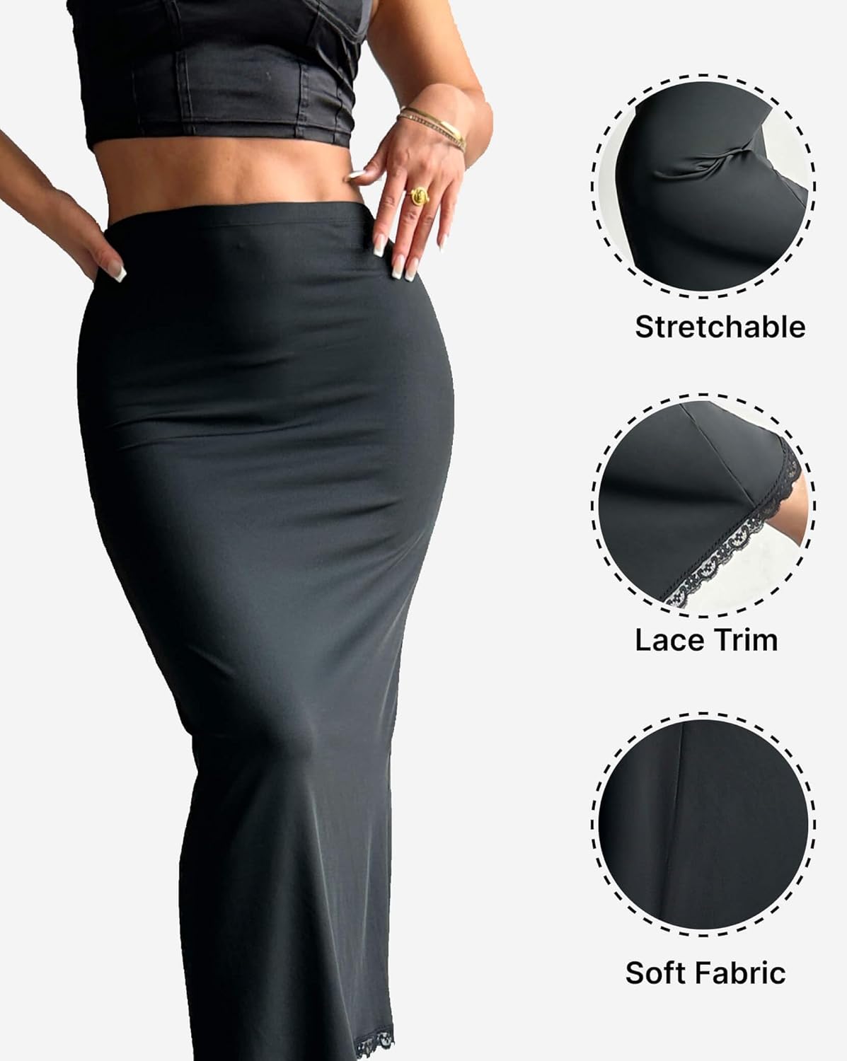Women's Half Slip for Under Dress Long Underskirt with Lace Trim Soft Under Slips Shirt Skirt Extender - Image 5