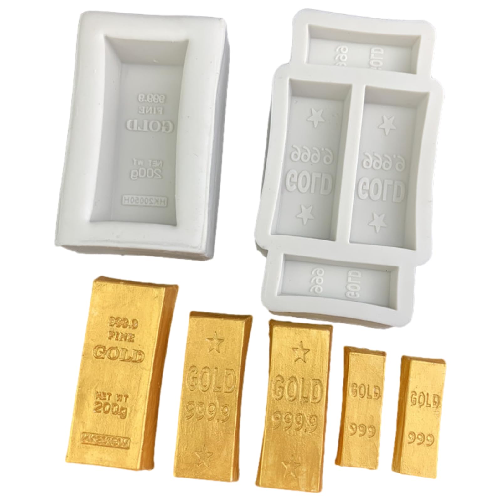 Silicone Fondant 2 Pieces Gold Bar Gold Brick Gold Nugget Silicone Mold Fondant Gold Cake Mold