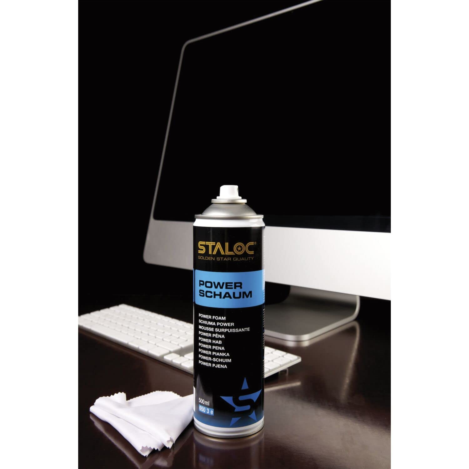 Staloc Powerschaum Set - Universal Schaumreiniger für hartnäckige Verschmutzungen, Allzweckreiniger Spray - 3x Reinigungsspray + 1x Mikrofasertuch