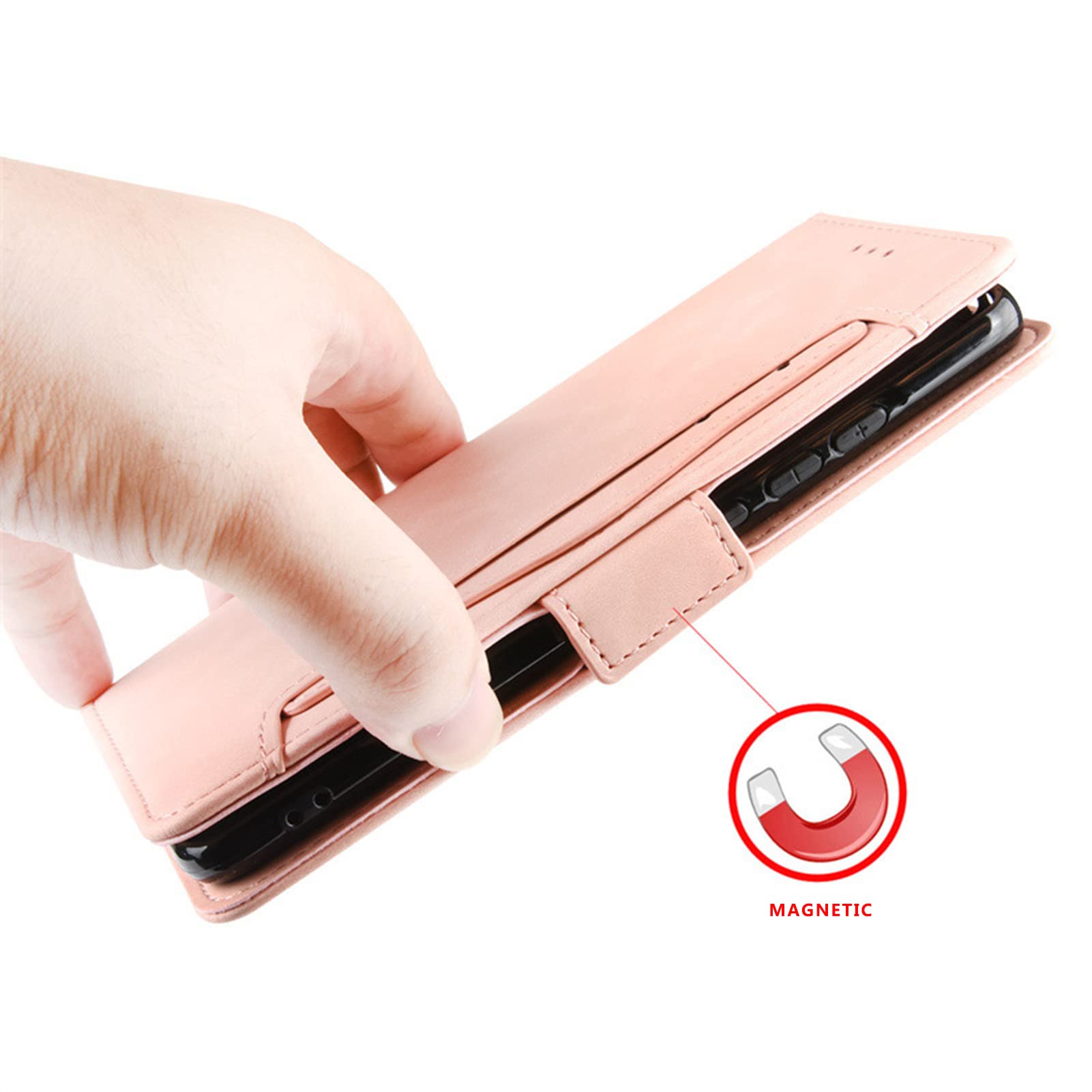 Etui na telefon komórkowy Huawei P60/ P60 Pro/P60 Art, skóra premium, z klapką, etui na telefon komórkowy z przegródkami na karty, zapięcie magnetyczne, skórzane etui, różowe, P60