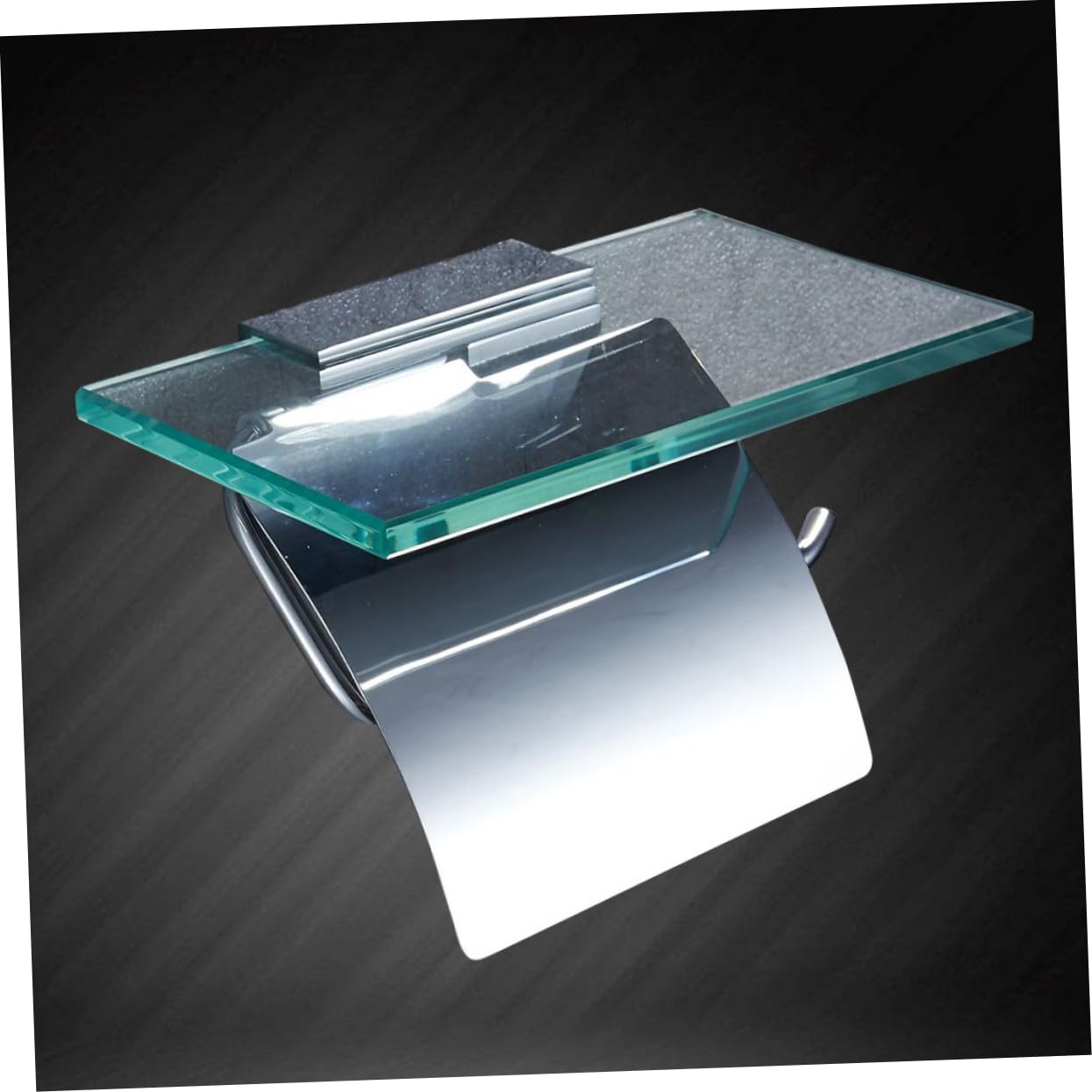 IMIKEYA Portarrollos Diseño Minimalista y Duradero de Papel Higiénico de Vidrio y Cobre con Estante para Móvil y Tapa, Adecuado para Baño de Restaurante o Club