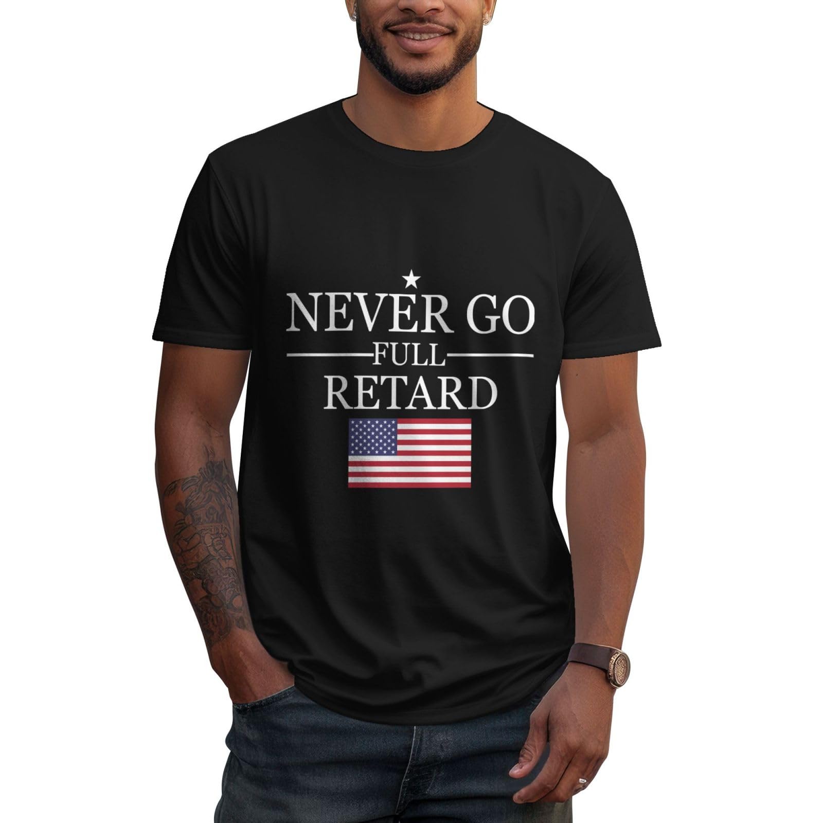 Kwqdozf Men's As Pic Never Go Full Retard T-Shirt And Wo Adult