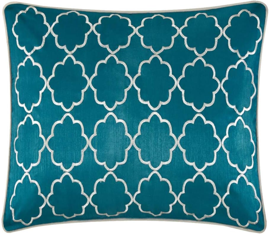 8 Piece Peacock Teal Gray Jacquard Weave Comforter Cal King California Set, Blue Grey Pintuck Puckered Bedding Geometric Bed in A Bag for Master Bedroom Casual Colorful Comfortable, Polyester