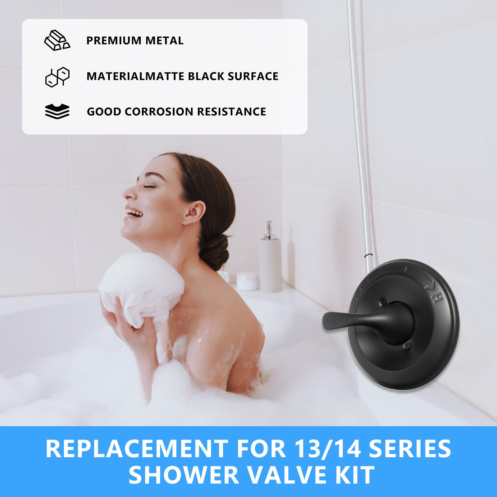 Matte Black Shower Handle Trim Kit For DT Classic 13/14 Series - Compatible With R10000 Valve (Cartridge Not Included) - View #10