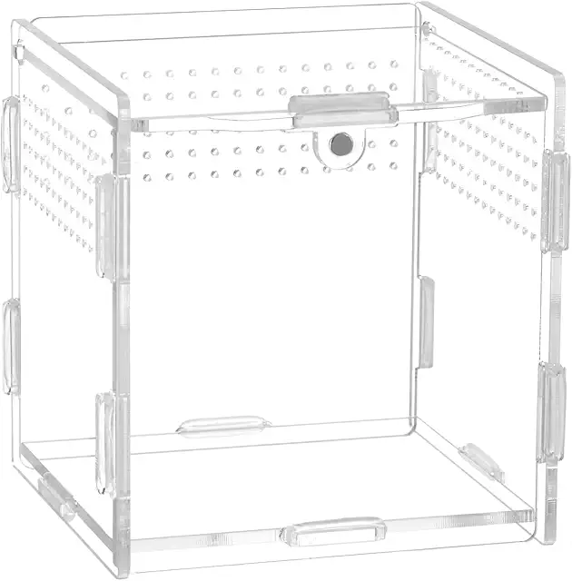 QWORK Reptile Acrylic Terrarium Box - 9.5x9x9cm Plastic Habitat for Spiders, Lizards