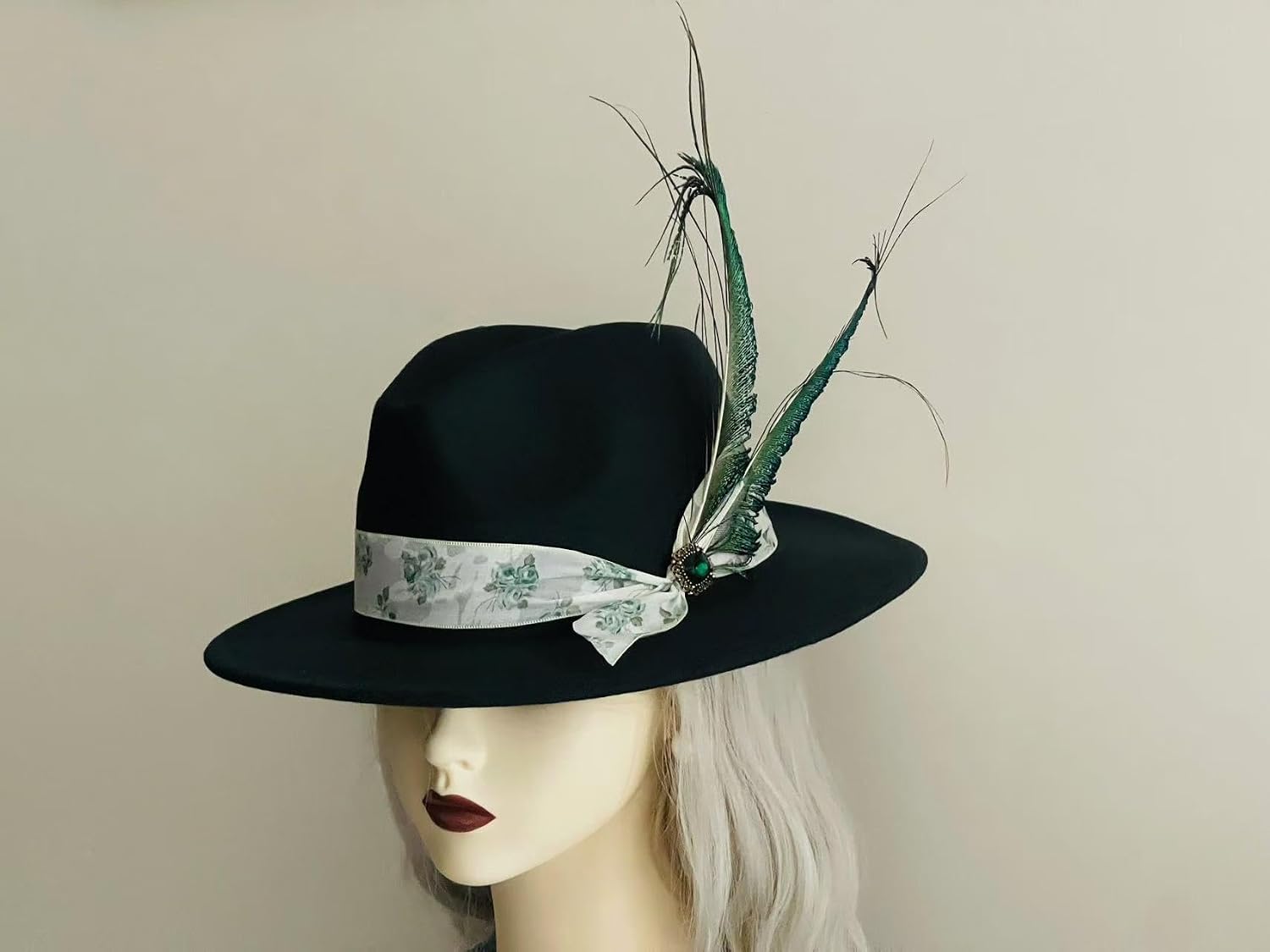 L'ouve Classic Fedora Hats for Men & Women Green Wide Brim Felt Hat Panama Dress Fedora Hat 2024