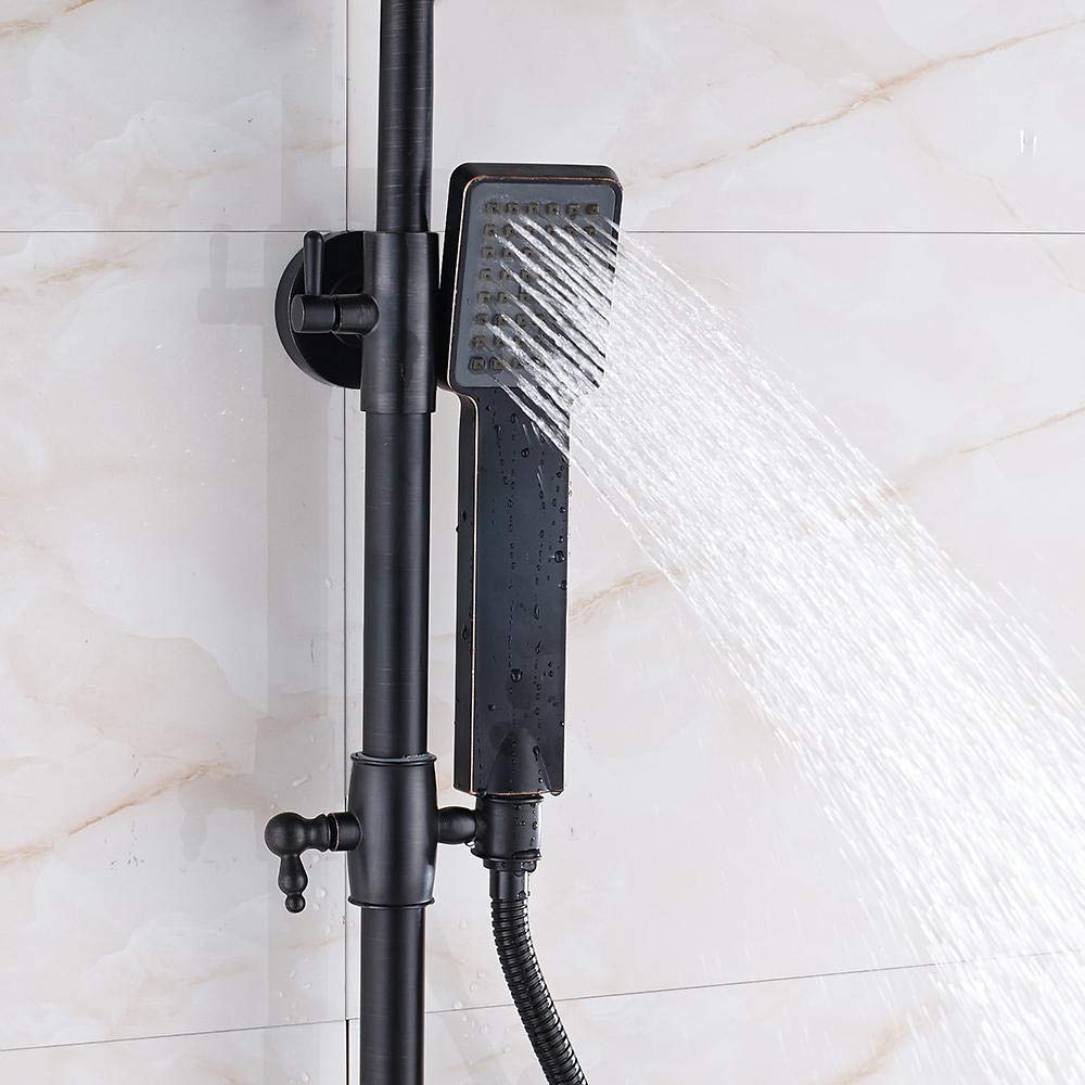 Set Rubinetto Doccia da Bagno in Bronzo Nero da 8 Pollici, soffione ABS + doccetta + portaoggetti per Doccia + Rubinetto Bidet Caldo Freddo-B