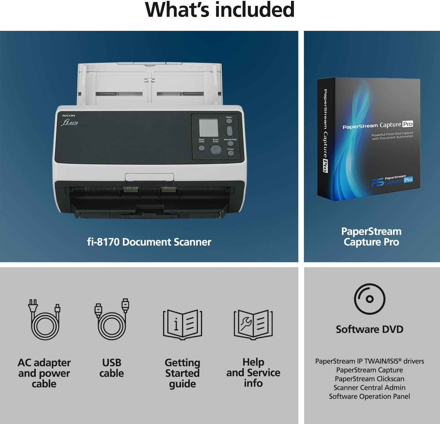 Contents included with the RICOH fi-8170 Deluxe Bundle