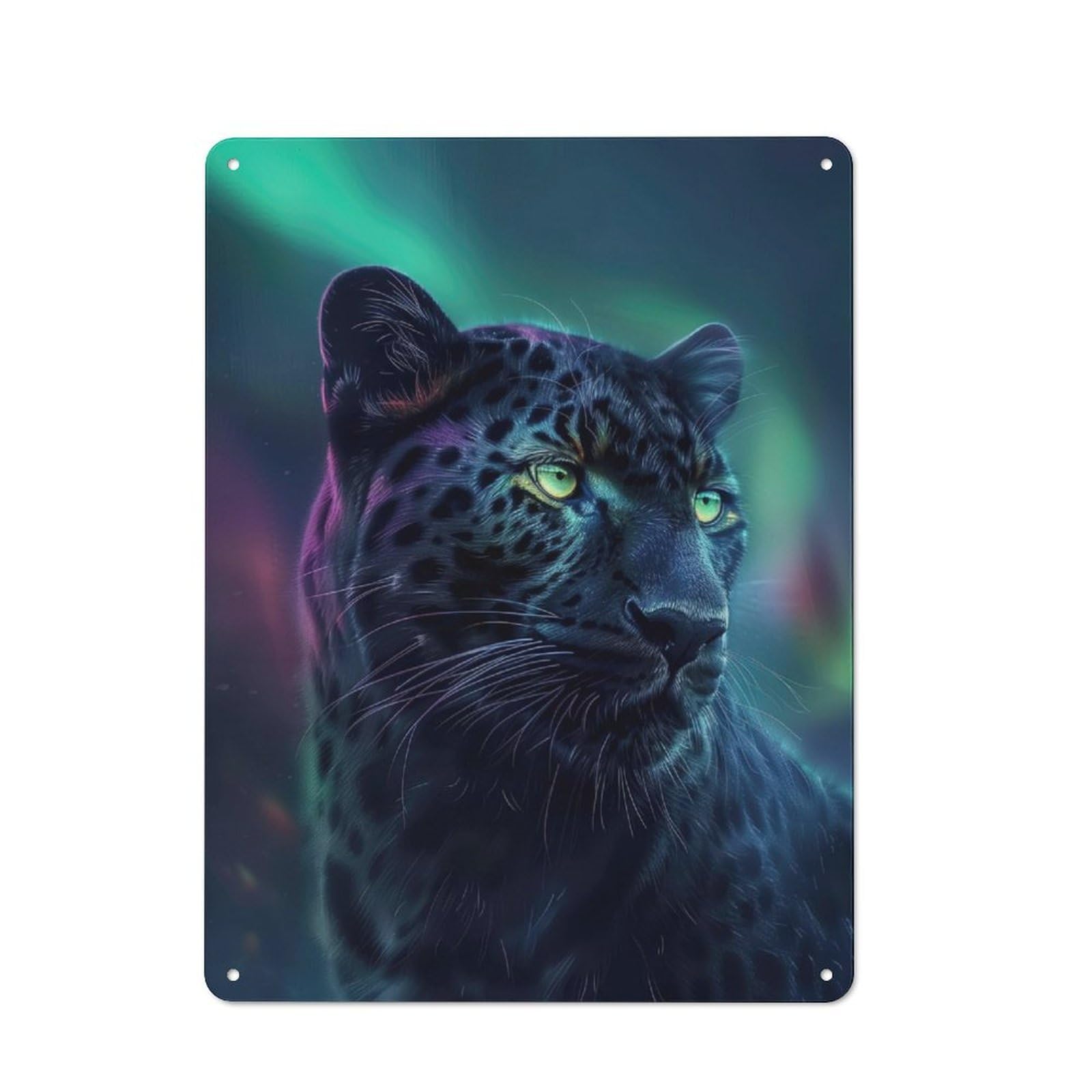 Junmoney Cosmic Black Leopard Tin Wall Plaque 40X30cm With For Pub Or Café, Suited To Pub Decor Enthusiasts, For Retro Home Interiors