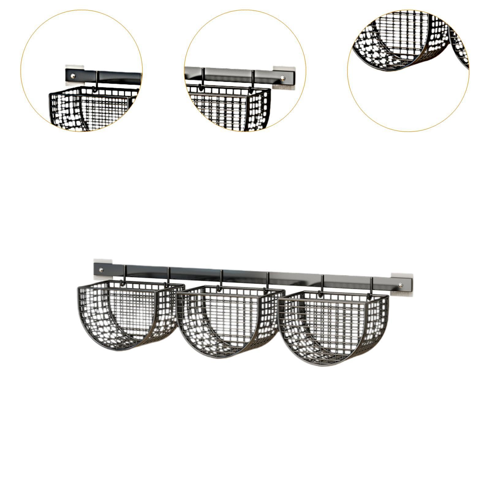 Hängekorb, Obst Aufbewahrungskörbe, hängende Obstkörbe, selbstklebend, hängende Lagerung Organisator, Metallgitter Körbe abnehmbar für Küche Bad Schränke, 45 x 12 x 9 cm Schwarz