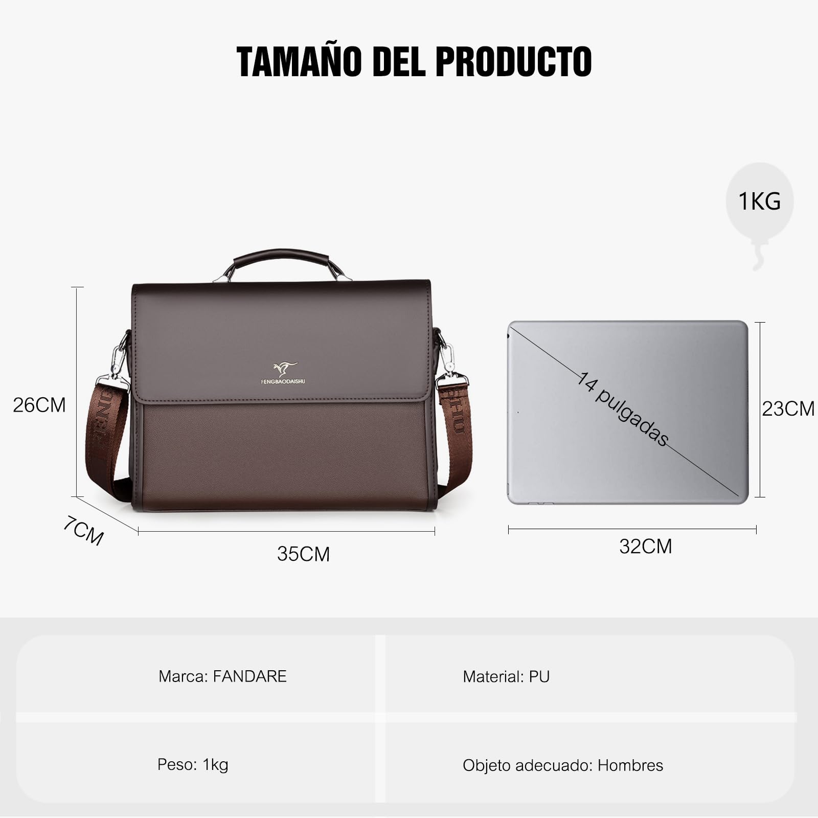FANDARE Cartera mensajero retro para hombre, gran capacidad con múltiples bolsillos de cuero PU para portátil, bandolera para oficina, viajes y trabajo para profesionales y hombres de negocios