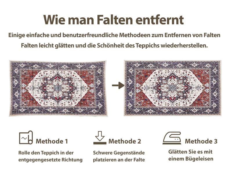 Puremy Vintage Teppich Wohnzimmer, Waschbar Weich Teppiche 160X220CM, Rot – Ansicht 6