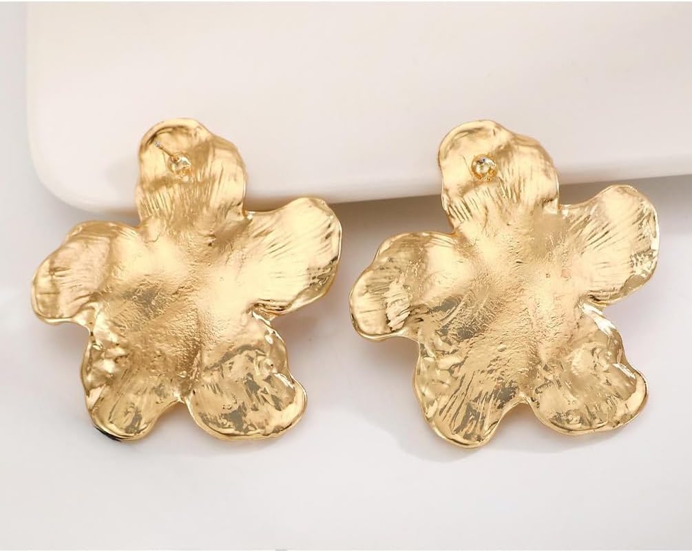Statement Gold Big Hammered Flower Pearl Earrings for Women Trendy, Charm Boho Silver Large Floral Stud Earring Party Prom Y2k Aesthetic Jewelry Gifts - Image 9