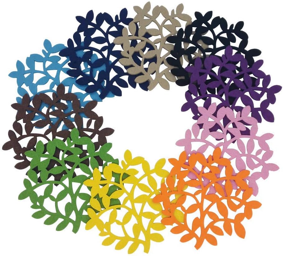 Felt Drink Coasters - NUIBY Cup Coaster Set - Cup Mat Placemat in Tree Pattern, 10pcs/Set, 4.72"/12cm