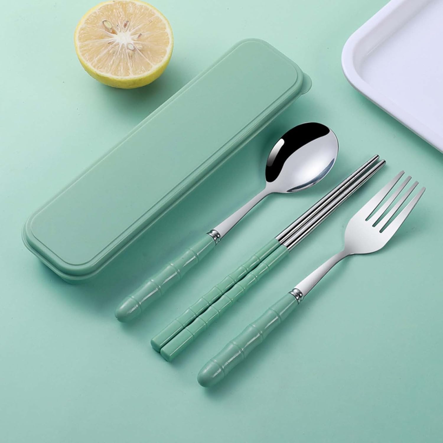 3-Piece Stainless Steel Travel Utensil Set with Spoon, Fork & Chopsticks with Anti-Slip Handles and Storage Case for Office, School, Lunch Box, Camping, Picnic & Outdoor Dining-image-29